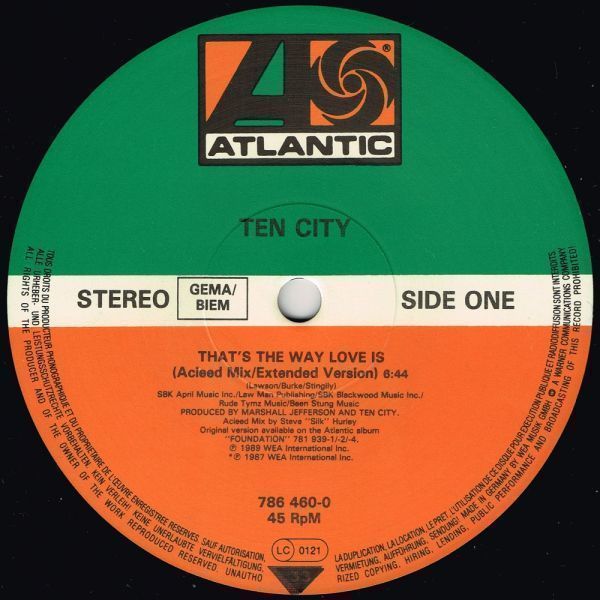 Ten City / That's The Way Love Is c/w Devotion（Atlantic）1989 DE 12″ *Acieed Mix by Steve 'Silk' Hurley,..._ディスク: EX