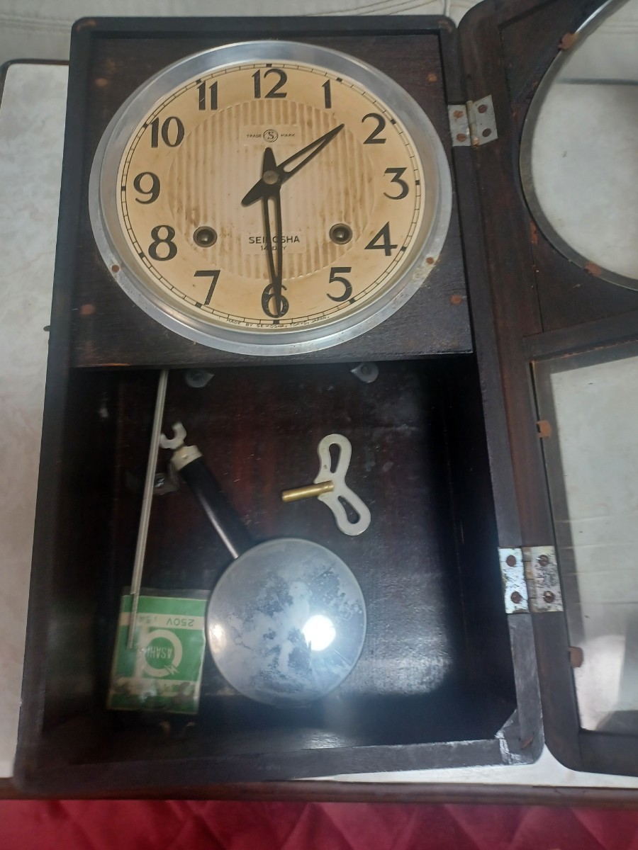 ●SEIKOSHA 柱時計 掛け時計 振り子時計 ボンボン時計 掛時計 昭和レトロ●ジャンクの画像1