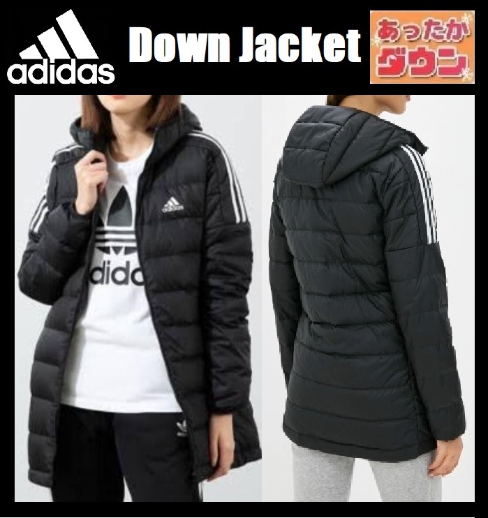 XL(OT)サイズ ★ 新品 アディダス ダウンジャケット ベンチコート 黒 軽量 ダウンコート adidas 防寒 レディース ダウンパーカー GH590 LL