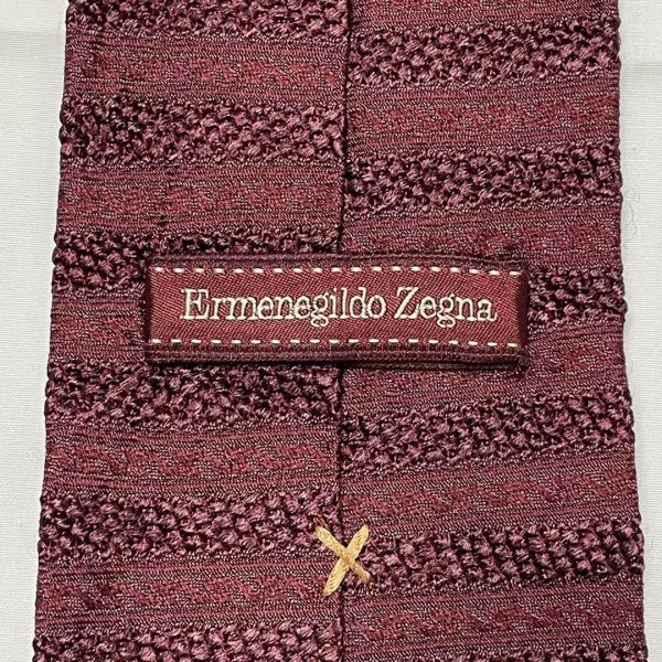 最高級 Ermenegildo Zegna エルメネジルドゼニア「XXX クチュール」ボーダー織りネクタイ ボルドー シルク100％ イタリア製 極美品 L181_画像6