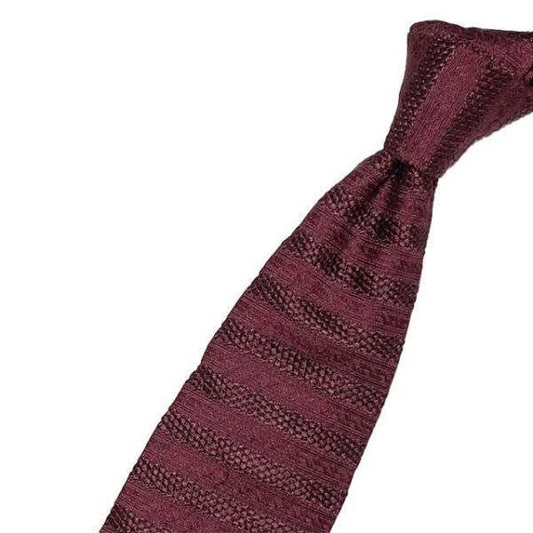 最高級 Ermenegildo Zegna エルメネジルドゼニア「XXX クチュール」ボーダー織りネクタイ ボルドー シルク100％ イタリア製 極美品 L181_画像1