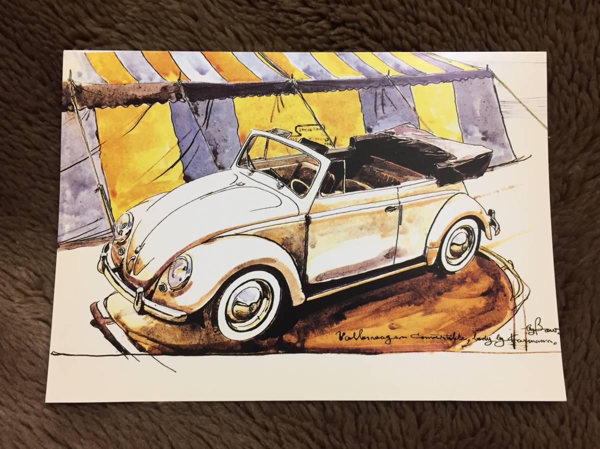 【正規品 絶版】Bowイラスト ポストカード フォルクスワーゲン タイプ1 カブリオレ カーマガジン VolksWagen Type1 Cabriolet 絵葉書 _画像2