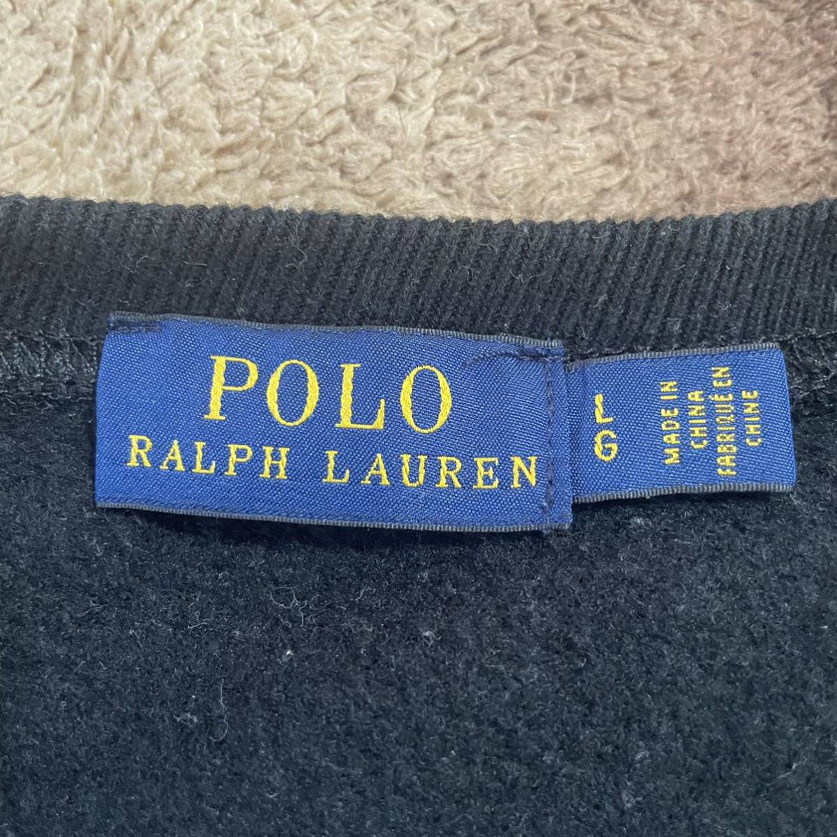 【超希少】POLO RALPH LAUREN ポロラルフローレン　スウェット　トレーナー　ライオン　エンブレム　刺繍　スリット　前Vガゼット　黒　L_画像6