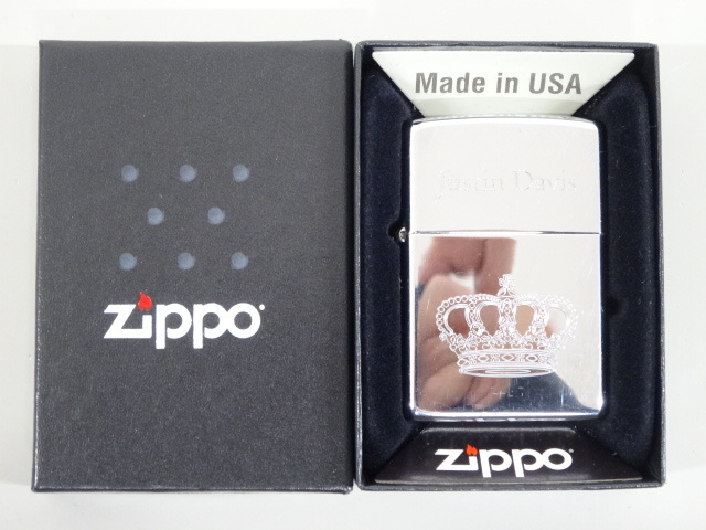 2000年製 ZIPPO ジッポ Justin Davis ジャスティン デイビス クラウン 王冠 シルバー 銀 オイル ライター 喫煙 USA _画像1