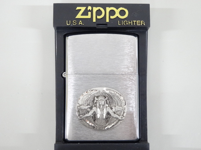 新品 未使用品 2003年製 ZIPPO ジッポ INDIAN インディアン ネイティブアメリカン 立体 メタル貼り シルバー 銀 オイル ライター 喫煙 USA_画像1
