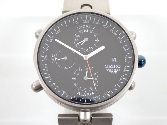 ジャンク SEIKO セイコー ワールドタイム 5T52-0010 三菱 130周年 記念 チタニウム メンズ クオーツ 腕時計_画像8