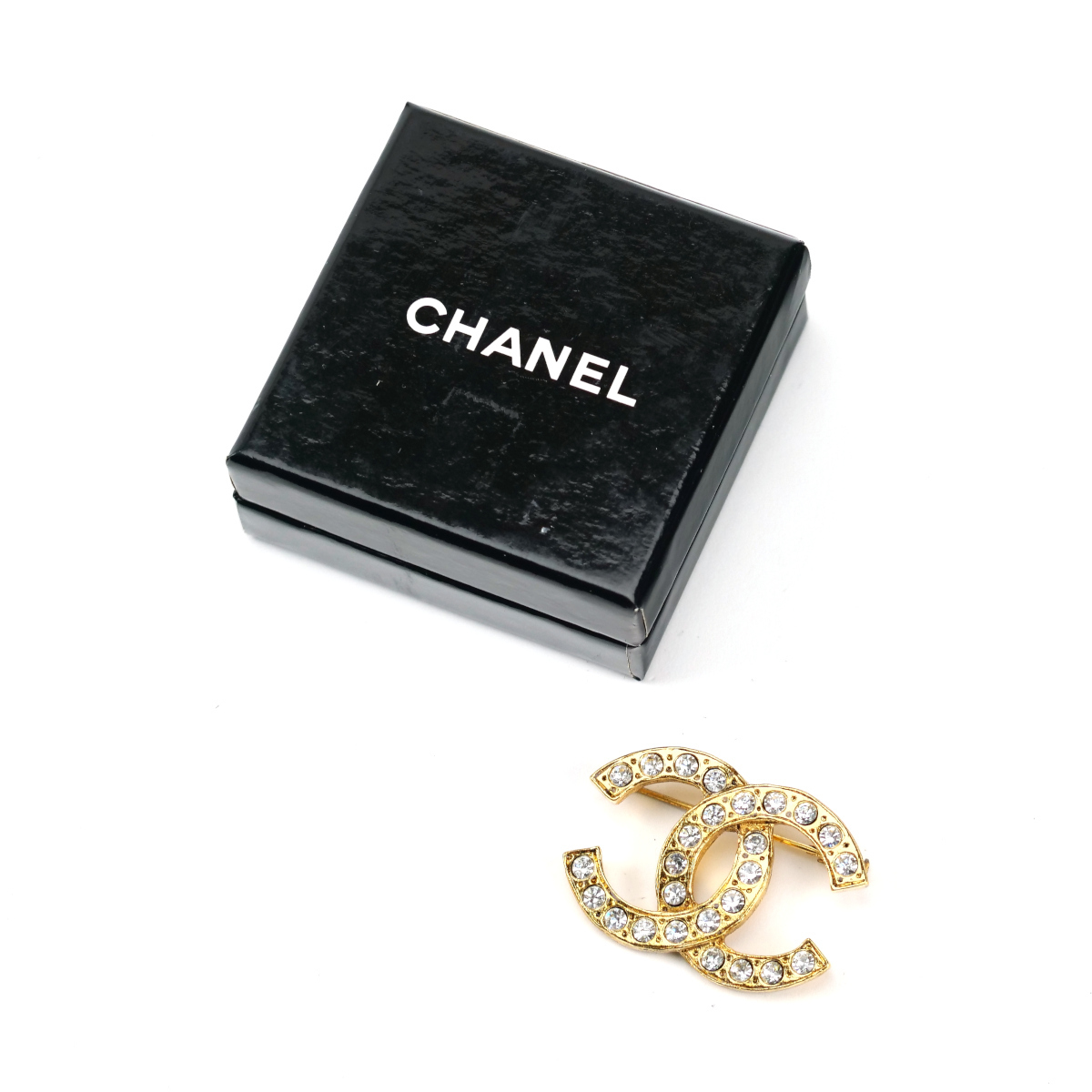 * большое снижение цены!* CHANEL Chanel здесь Mark стразы брошь GP metal 16.6g женский б/у AB[. магазин ломбард J0926]