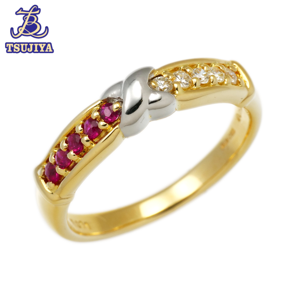 人気ランキング ★ほぼ美品★ 石川暢子 NobukoIshikawa ダイヤルビーリング K18/Pt900 R0.13ct/D0.11ct 11号 3.8g 中古A【辻屋質店J2153】 イエローゴールド