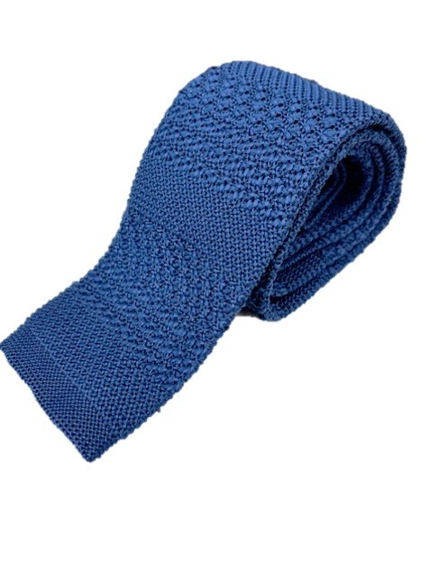 トラッド　メンズ　新品未使用　ニットタイ　 knit tie　オーシャンブルー×無地織り_画像2