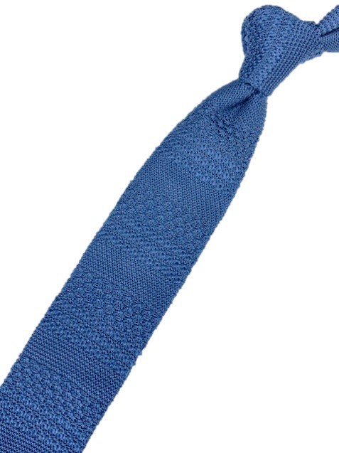 トラッド　メンズ　新品未使用　ニットタイ　 knit tie　オーシャンブルー×無地織り_画像3