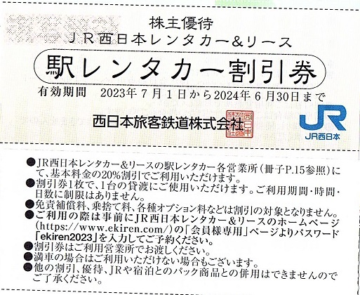 JR西日本　株主優待券　ホテル・レンタカー・旅行優待　19枚set　～9組迄　2024年6月末迄有効　ヴィアイン・西日本ホテルズ・広島ダイヤ_画像7