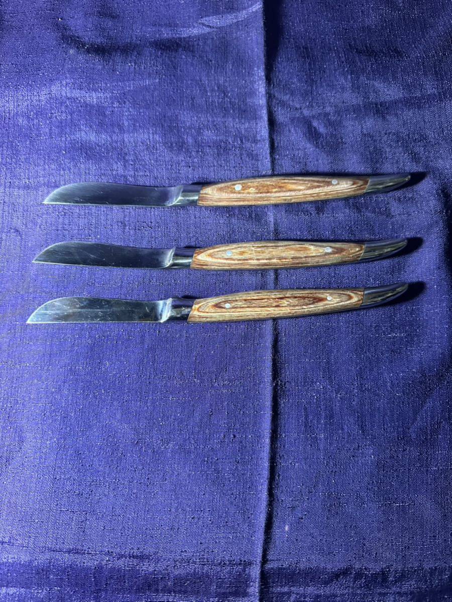 SAMURAI JAPAN 日本の木材ハンドル 8インチ ステーキナイフ ステンレススチール 鋸歯状ディナー ナイフ3本_画像2