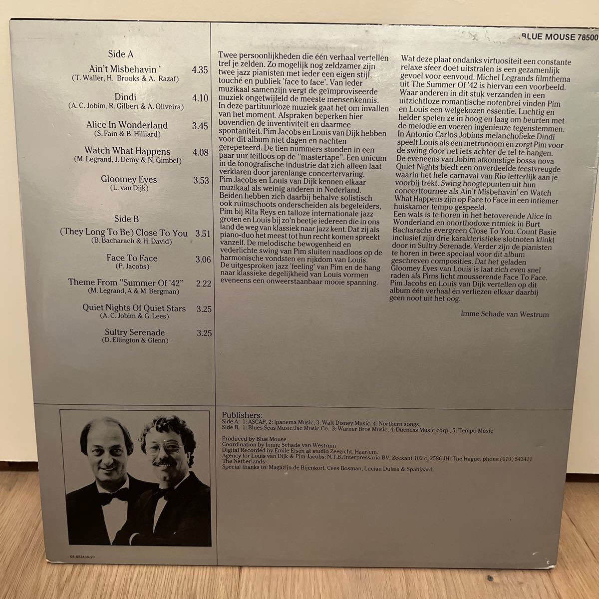 オランダオリジナル　louis van dijk & pim jacobs face to face ルイスヴァンダイク　 LP レコード_画像2