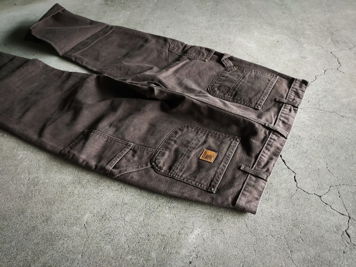 w36【美品】Carhartt フロント ダブルニー コットンダック生地 ワークパンツ カーハート ダークブラウンDungaree Fit vintage 90s detroit_画像1