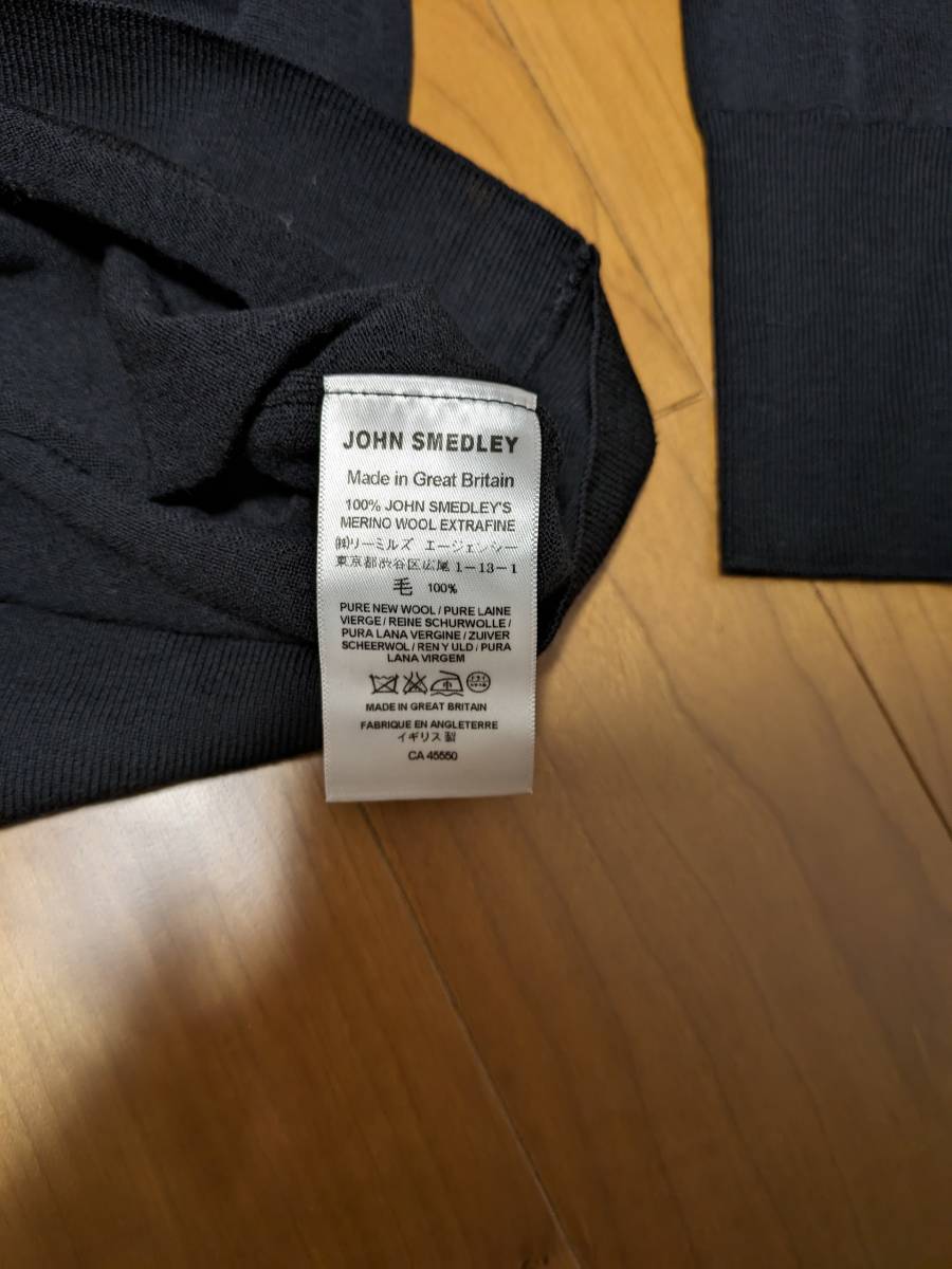 JOHN SMEDLEY ジョンスメドレー クルーネック ウール ハイゲージ ニット S ブラック 黒 セーター プルオーバー 長袖 イギリス製 国内正規_画像4