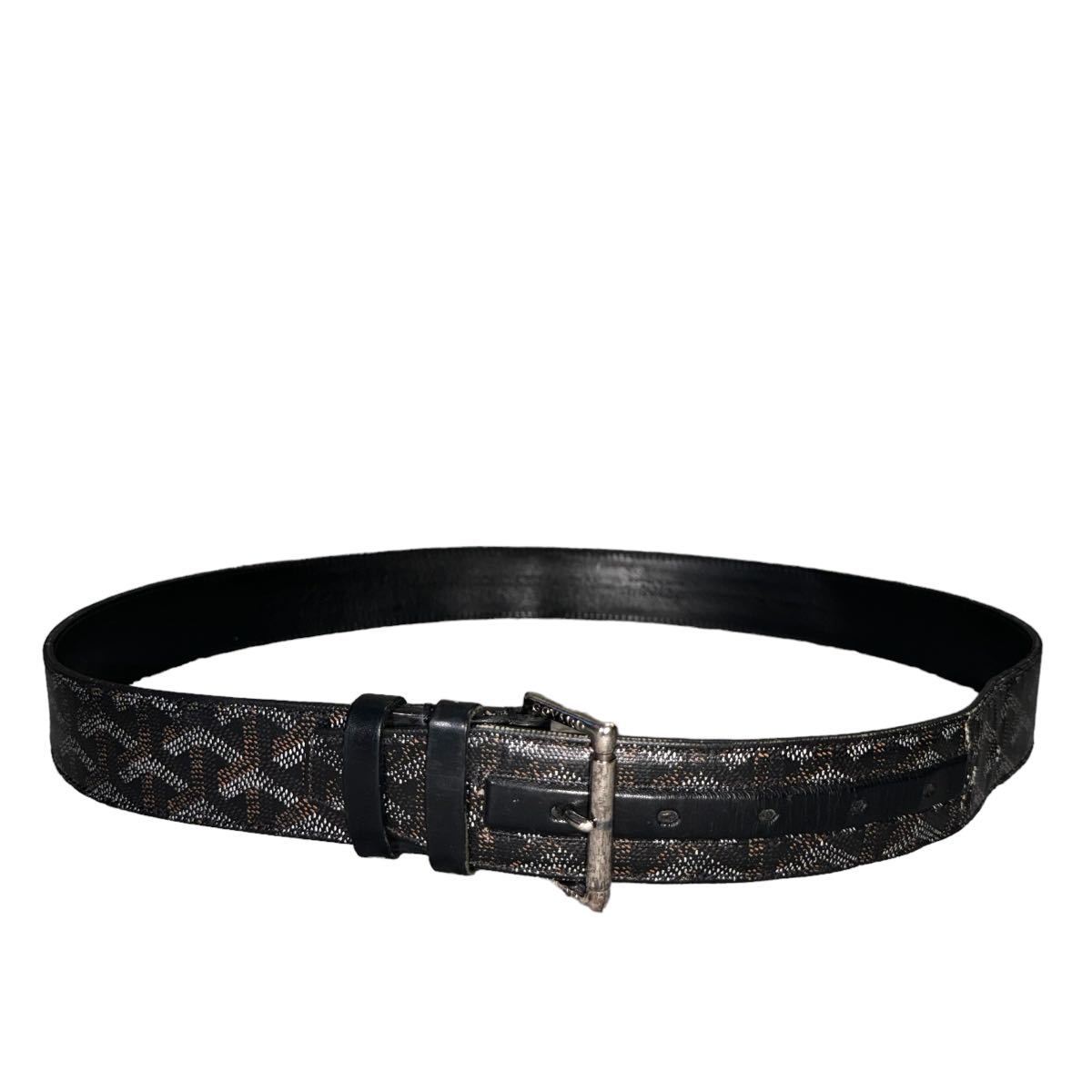 GOYARD goyardine florida leather belt ゴヤール フロリダ メンズ レザー ベルト 総柄 ブラック　全長110cm 7ホールビジネス_画像2