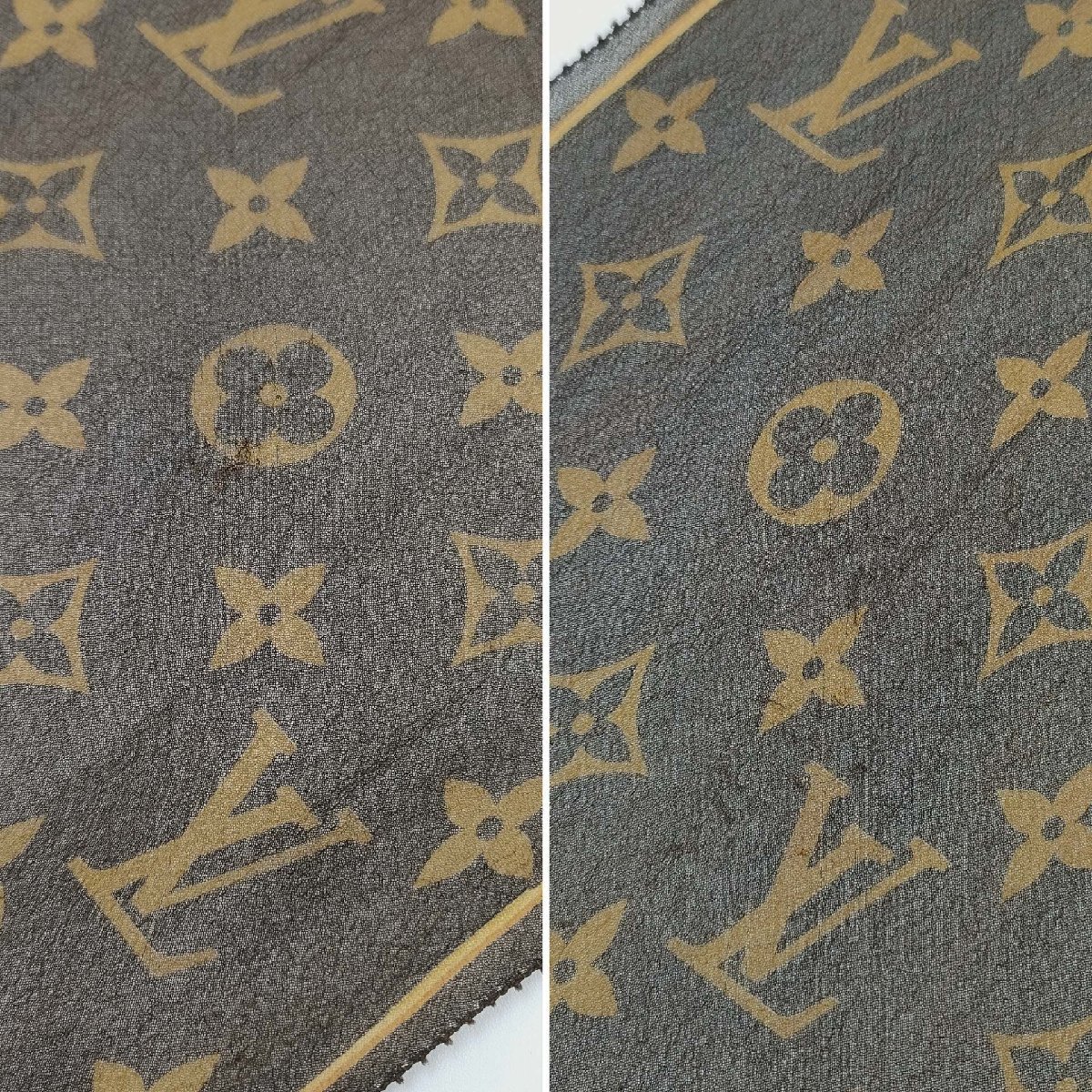 S2509●送料198円～ LOUIS VUITTON ルイヴィトン モノグラム レオパード ストール シルク 薄手 シースルー ブラウン系_画像10