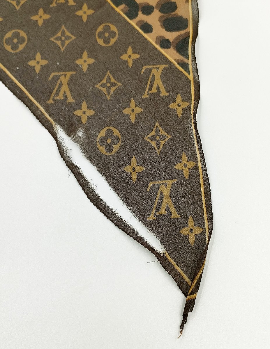 S2509●送料198円～ LOUIS VUITTON ルイヴィトン モノグラム レオパード ストール シルク 薄手 シースルー ブラウン系_画像6