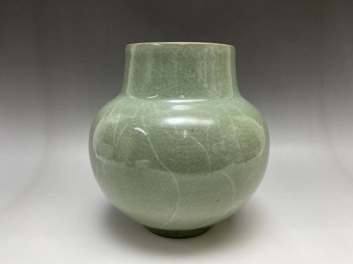  author thing! new goods Echizen .. kiln . island . celadon . height 19cm vase Zaimei have also box also cloth attaching flower go in flower vase ceramics tradition industrial arts B