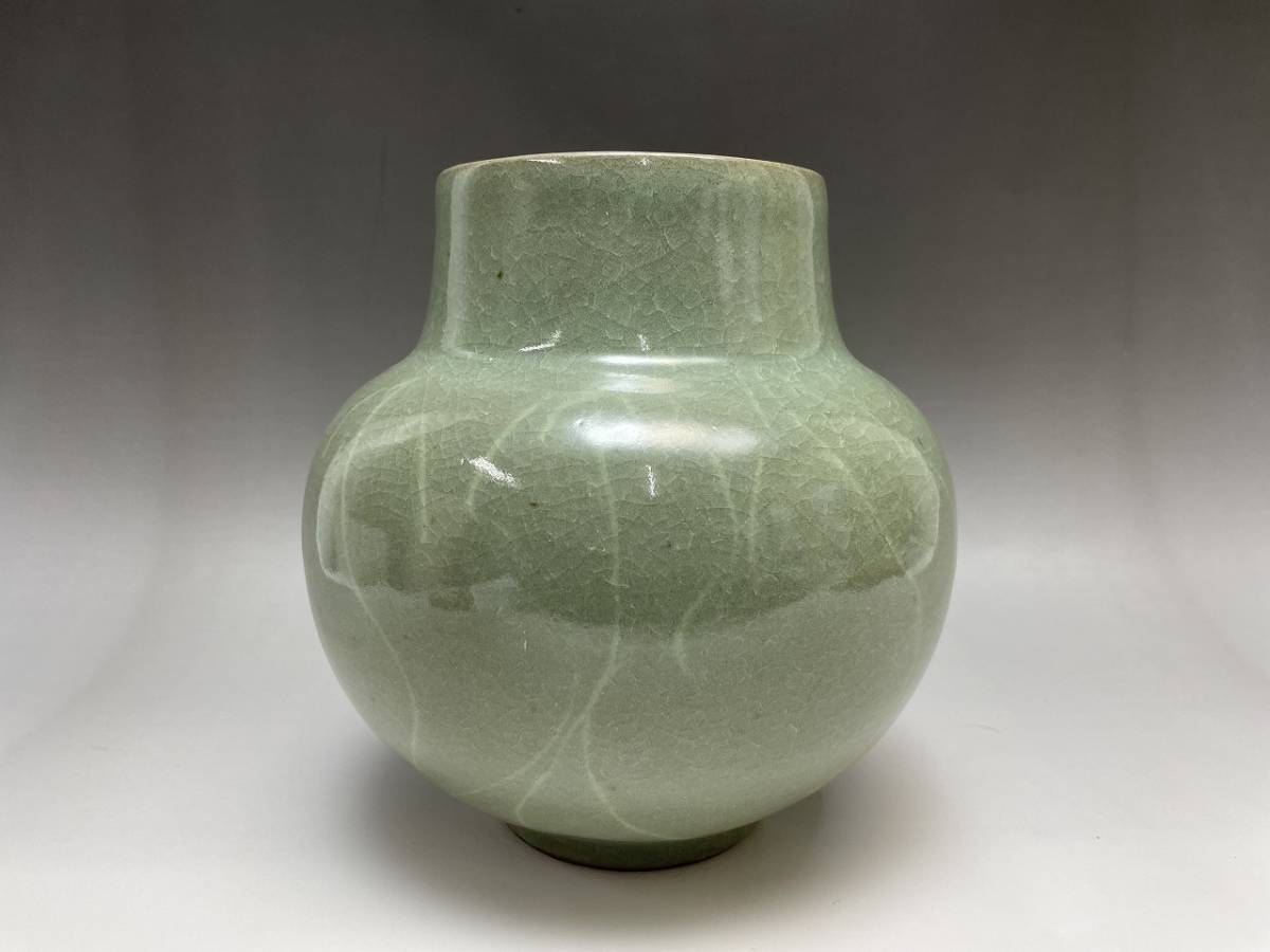  author thing! new goods Echizen .. kiln . island . celadon . height 19cm vase Zaimei have also box also cloth attaching flower go in flower vase ceramics tradition industrial arts B