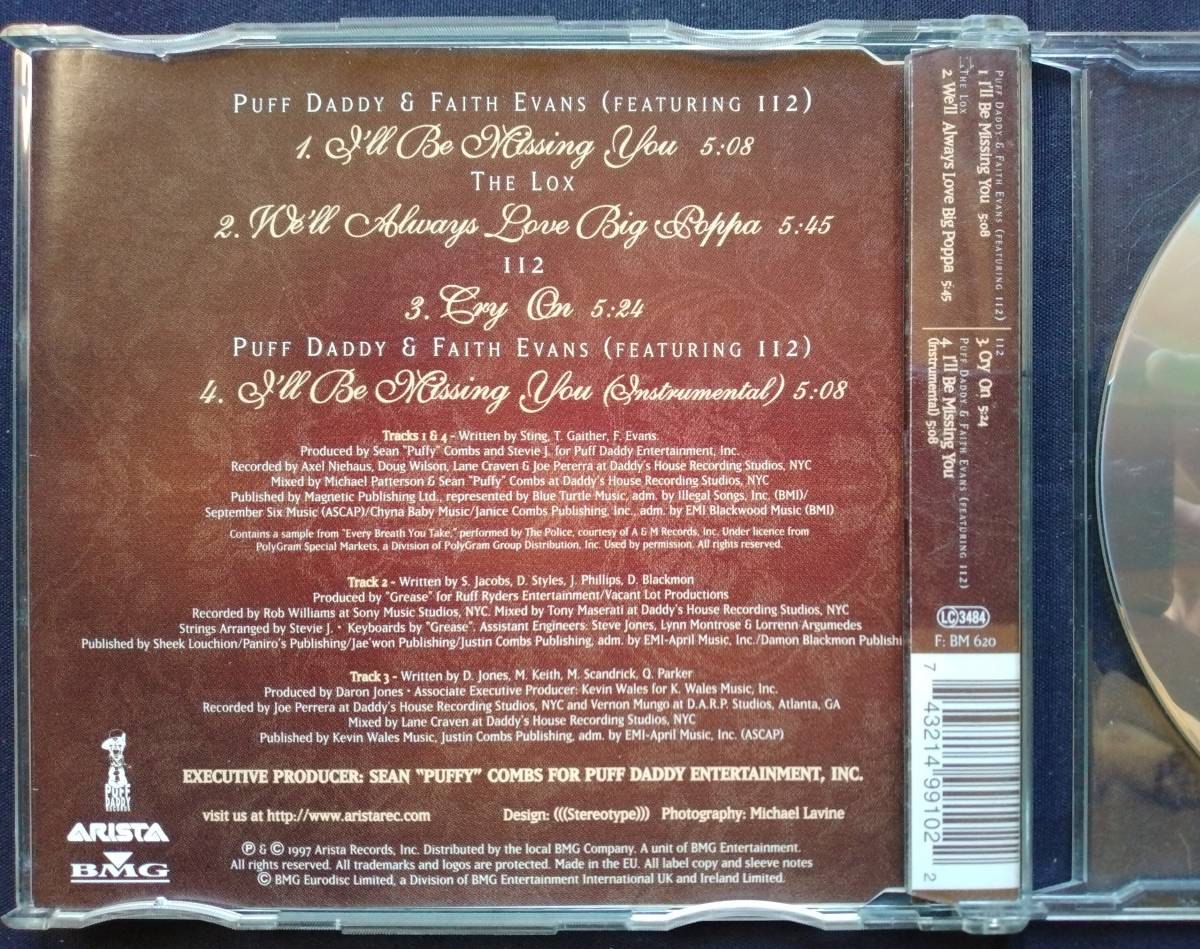 CD TRIBUTE TO THE NOTORIOUS B.I.G. I'LL BE MISSING YOU 74321 49910 2 Puff Daddy & Faith Evans Featuring 112 The Lox パフ・ダディ_画像3