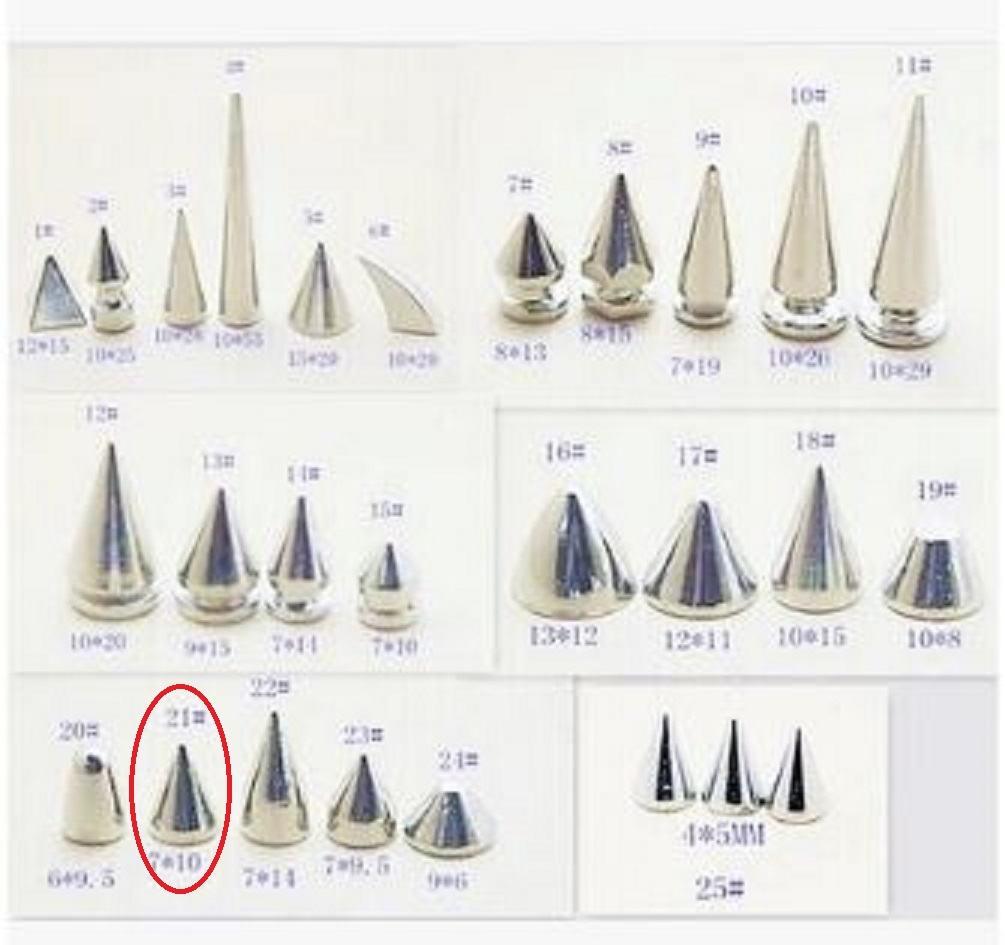 コーンスタッズ/鋲 100個 10×7mm A型(スパイク) ★銀/シルバー _画像2