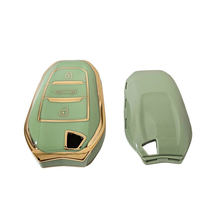  Peugeot key cover pistachio green 3 button smart key case Gold line seat long 3008 208 308 508 408 2008 307 4008 TPU