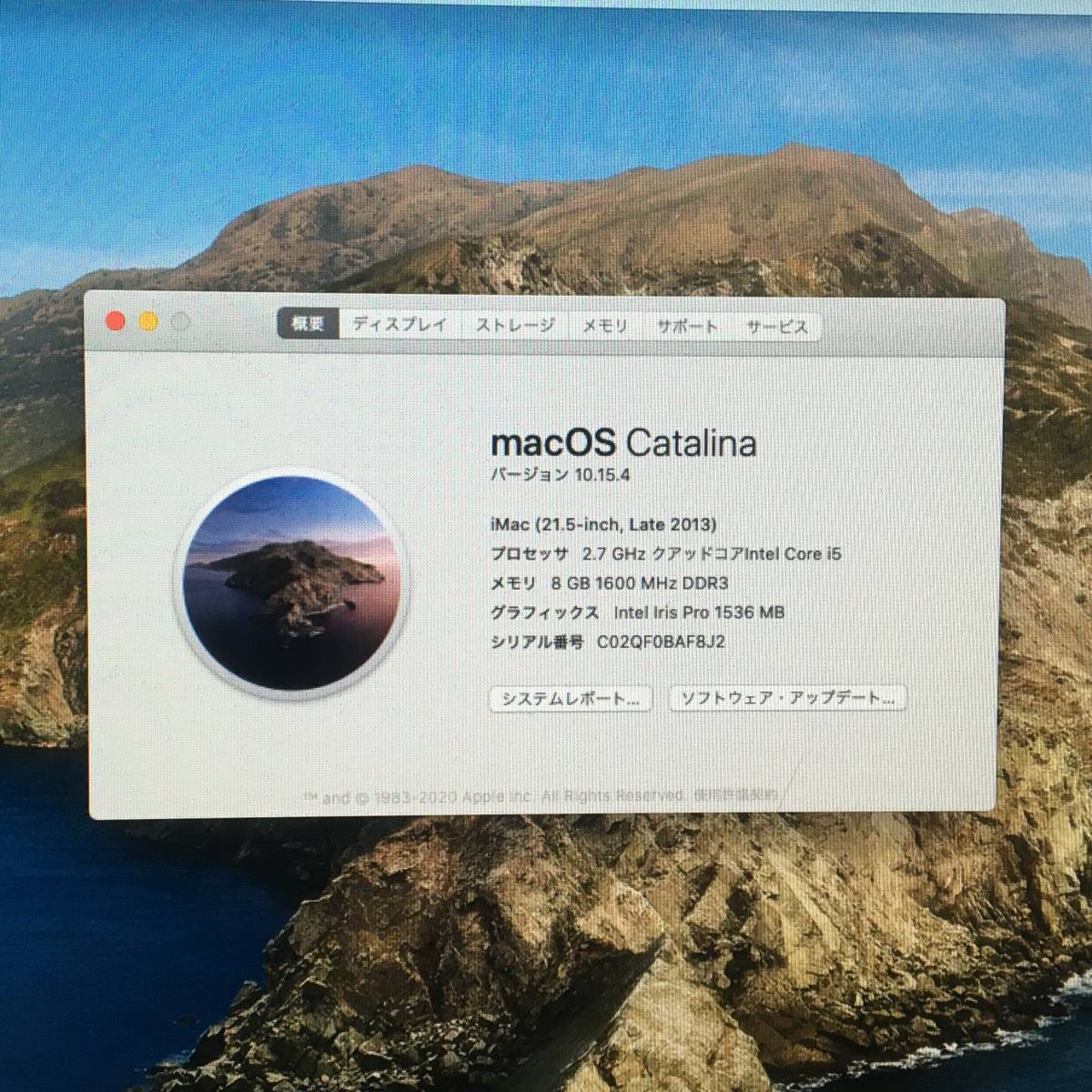 ☆【良品 21.5インチ】Apple iMac (21.5-inch Late 2013) A1418 Core i5(4570R)/2.7GHz RAM:8GB/HDD:1TB Catalina ケーブル付属 動作品_画像9
