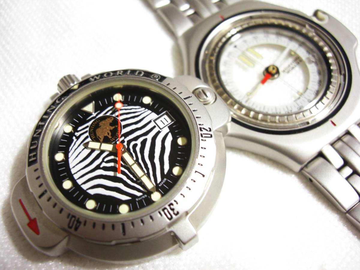  immediately complete sale! hard-to-find!100ps.@! limitation memory Zebra . horse face! regular price 21 ten thousand jpy . ultimate profit!serial stamp & compass &W reverse side .! self-winding watch diver wristwatch Hunting World 