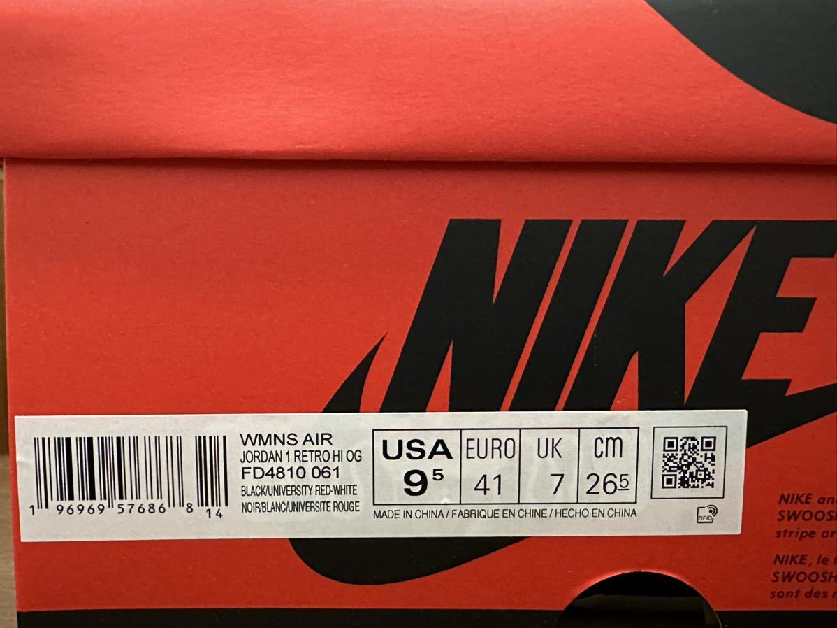 【未使用】26.5cm US9.5 Nike WMNS Air Jordan 1 Retro High OG Satin Bred FD4810-061 ナイキ ジョーダン 赤 黒 レッド ブラック BRED_画像4