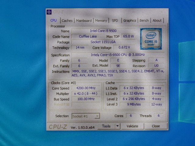 INTEL CPU Core i5 9500 6コア6スレッド 3.200GHZ SRF4B CPUのみ 起動確認済みです　_画像3