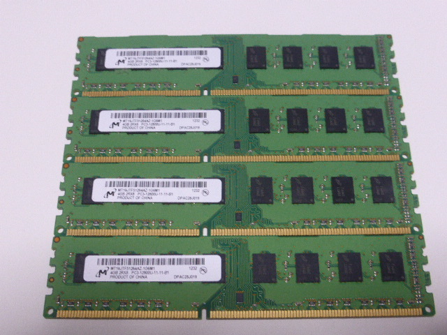 メモリ デスクトップパソコン用 Micron 1.5V DDR3-1600 PC3-12800 4GBx4枚 合計16GB 起動確認済みです_画像1