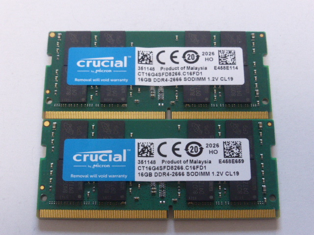 メモリ ノートパソコン用 1.20V Crucial DDR4-2666 PC4-21300 16GBx2枚 合計32GB 起動確認済みです _画像3