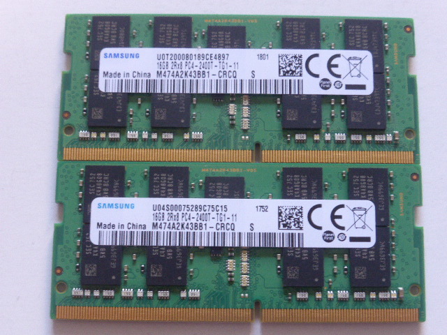 メモリ ノートパソコン用 1.20V Samsung DDR4-2400 PC4-19200 16GBx2枚 合計32GB 起動確認済みです _画像1