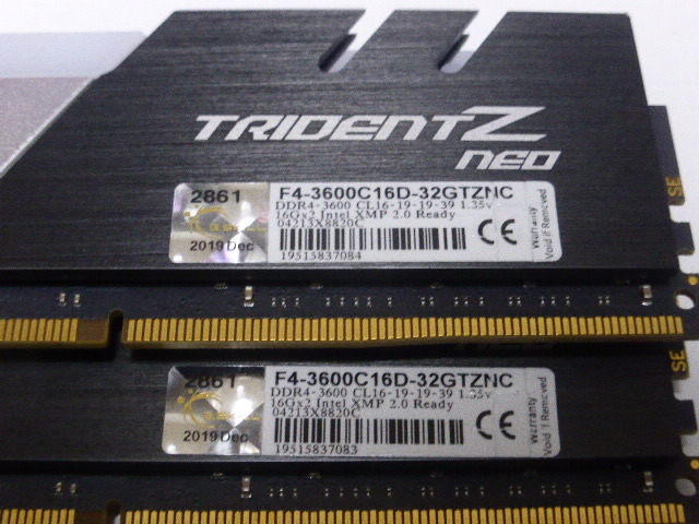 メモリ デスクトップパソコン用 G.SKILL TRIDENT Z NEO RGB DDR4-3600 PC4-28800 16GBx2枚 合計32GB F4-3600C16D-32GTZNC 起動確認済です_画像2