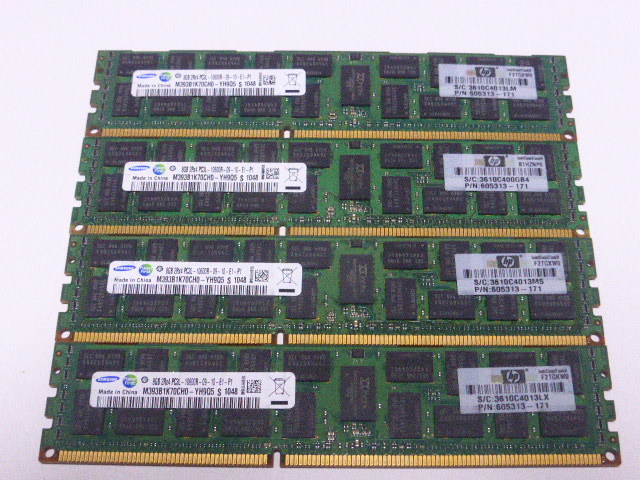 メモリ サーバーパソコン用 低電圧 1.35V Samsung PC3L-10600R(DDR3L-1333R) ECC Registered 8GBx4枚 合計32GB 起動確認済みです_画像1