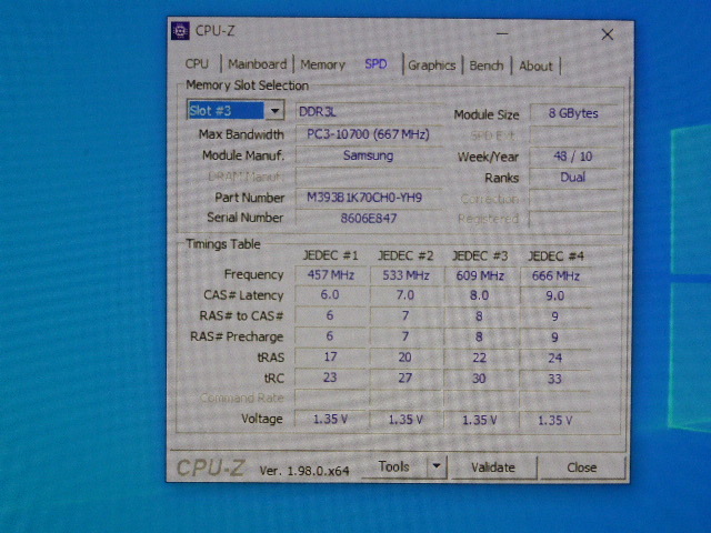 メモリ サーバーパソコン用 低電圧 1.35V Samsung PC3L-10600R(DDR3L-1333R) ECC Registered 8GBx4枚 合計32GB 起動確認済みです_画像8