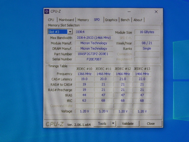 メモリ サーバーパソコン用 1.20V Micron PC4-23400(DDR4-2933)ECC Registered 16GBx4枚合計64GB 起動確認済です MTA18ASF2G72PZ-2G9E1UI_画像7