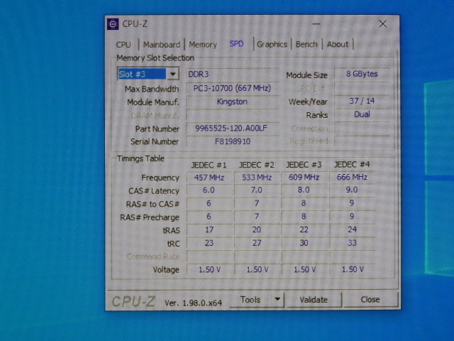 メモリ デスクトップ用 1.5V Kingston ECC DDR3-1333E PC3-10600E 8GBx4枚 合計32GB 起動確認済みです_画像8