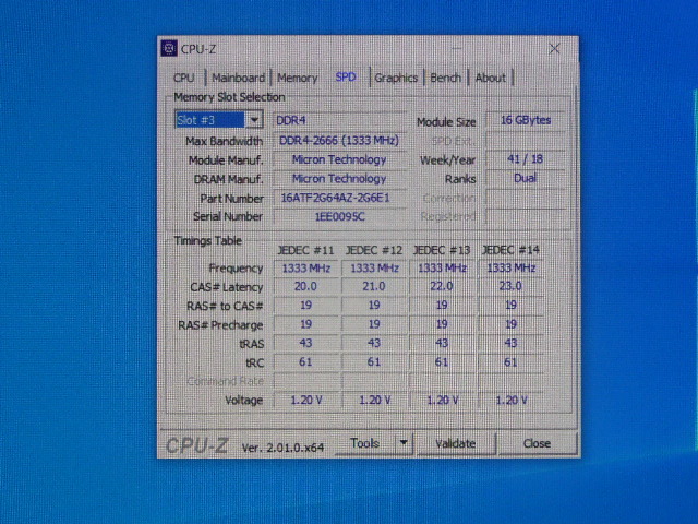 メモリ デスクトップパソコン用 Micron DDR4-2666 PC4-21300 16GB 起動確認済みです の画像4