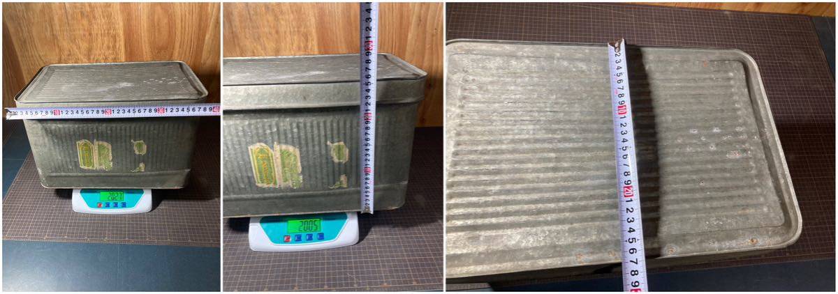 [A8833P007] tin plate can storage case approximately .. four . two . rice .? handle attaching box retro interior height 26cm width 41 inside 27 tin plate case antique 