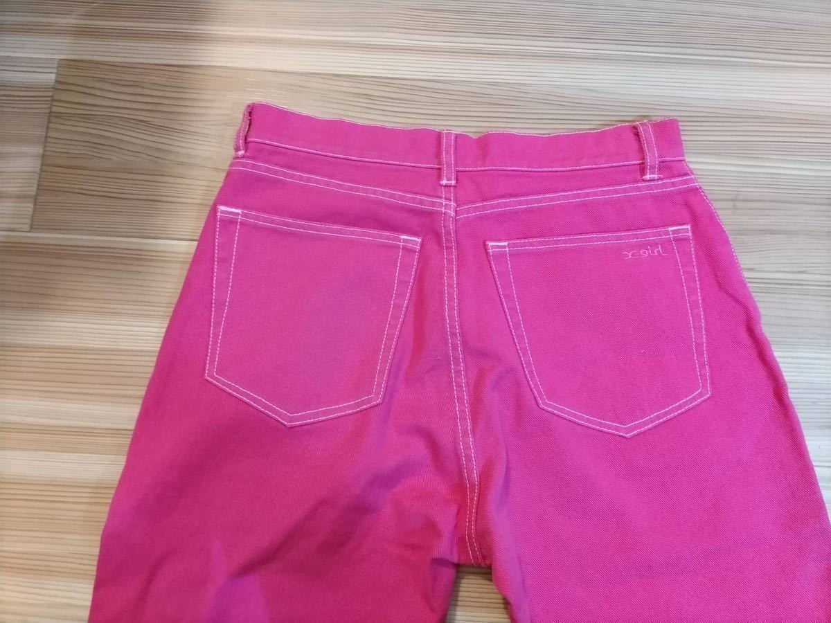  б/у прекрасный товар X-girl X-girl розовый Denim fire проверка брюки 