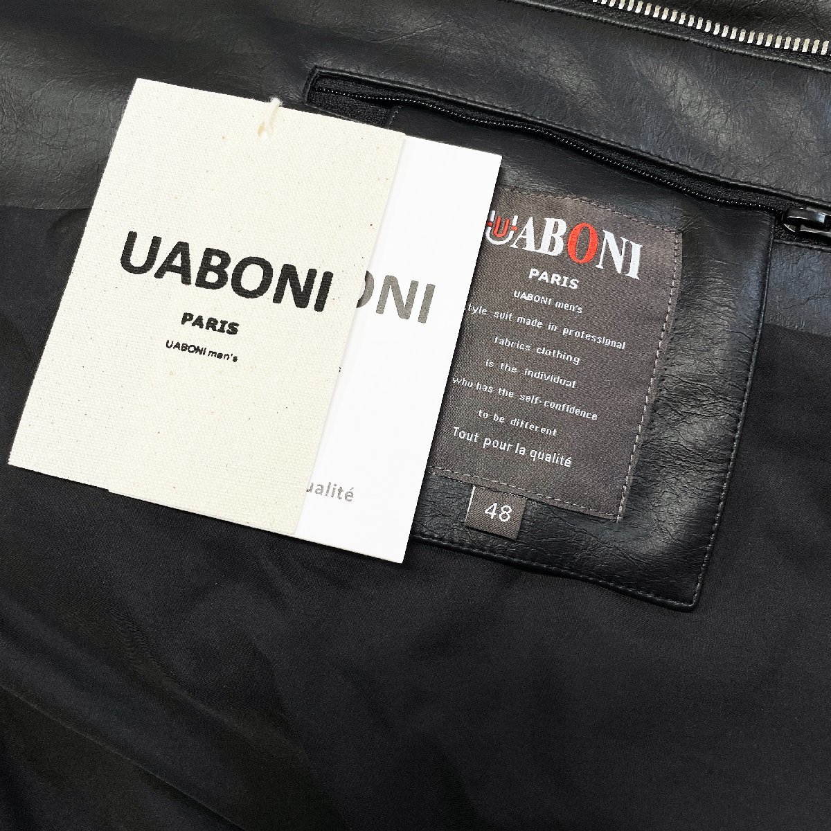 絶賛EU製＆定価17万◆UABONI*Paris*レザー・グースダウンジャケット*ユアボニ*パリ発◆牛革 防寒防風 お洒落 ライダース 革ジャン 2XL/52_画像9