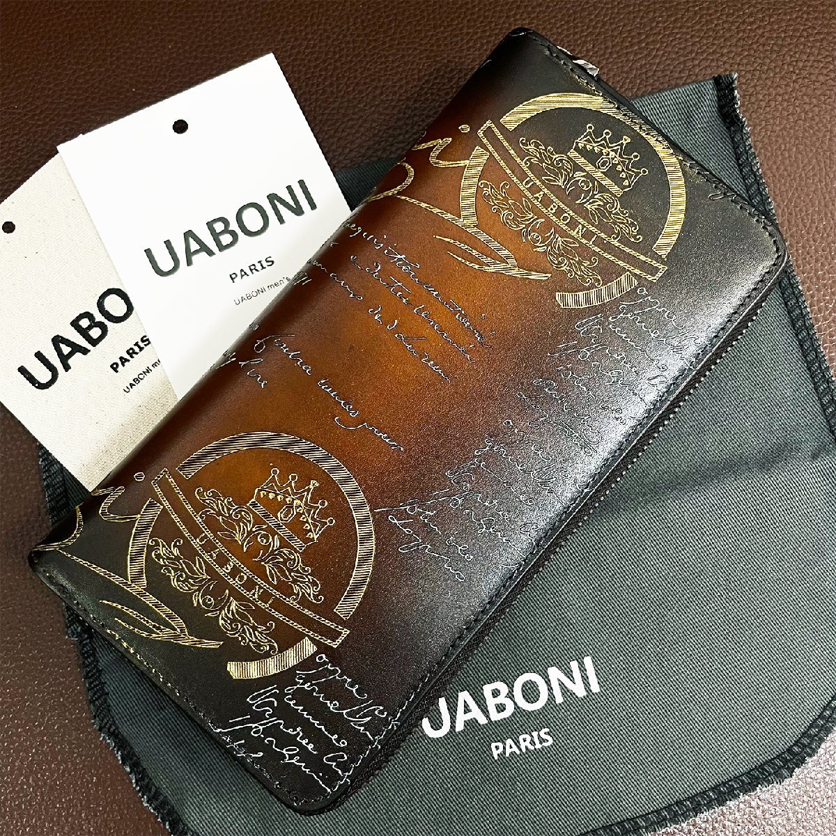 希少 定価23万 特注限定品◆UABONI*ユアボニ*幻のパティーヌ*ラウンドファスナー長財布*EU製◆カリグラフィー ゴールデン シルバー 手染_画像2