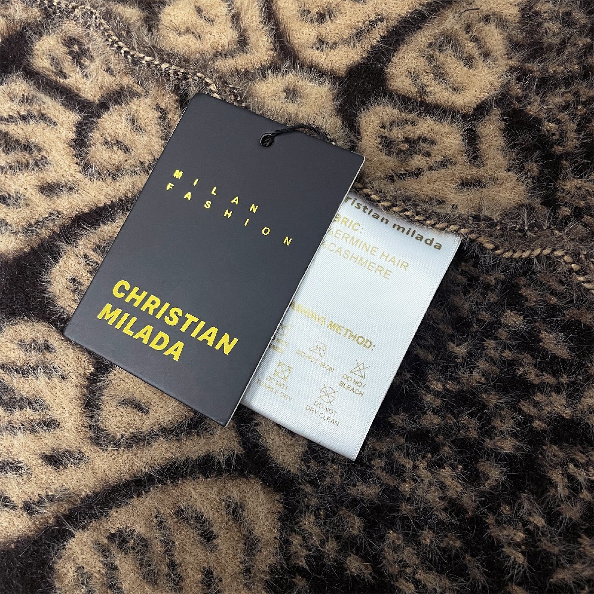 定価5万★christian milada・ミラノ発・ニットカーディガン★高級ミンク/カシミヤ混 暖かい 総柄 個性 ファー付き ロング丈 レディース S_画像10