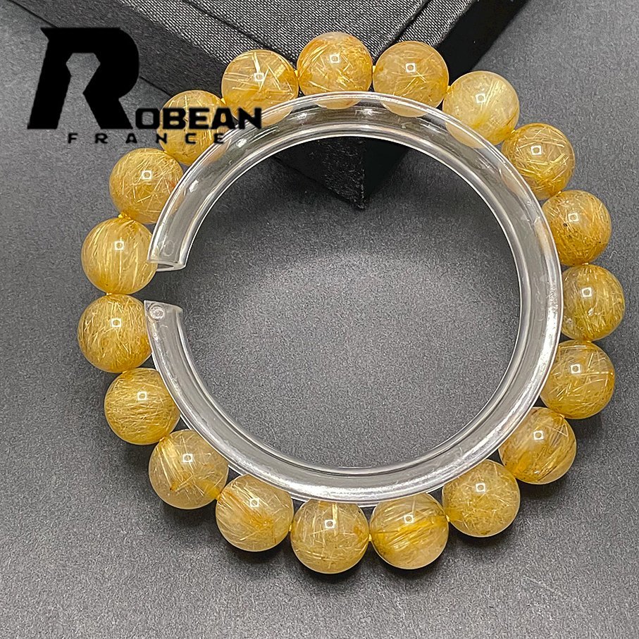 貴重 EU製 定価5万円★ROBEAN・タイチンルチル★黄金針水晶 金運 幸運 ゴールド ブレスレット パワーストーン 綺麗 10.6-11.2mm 1001G1333_画像2