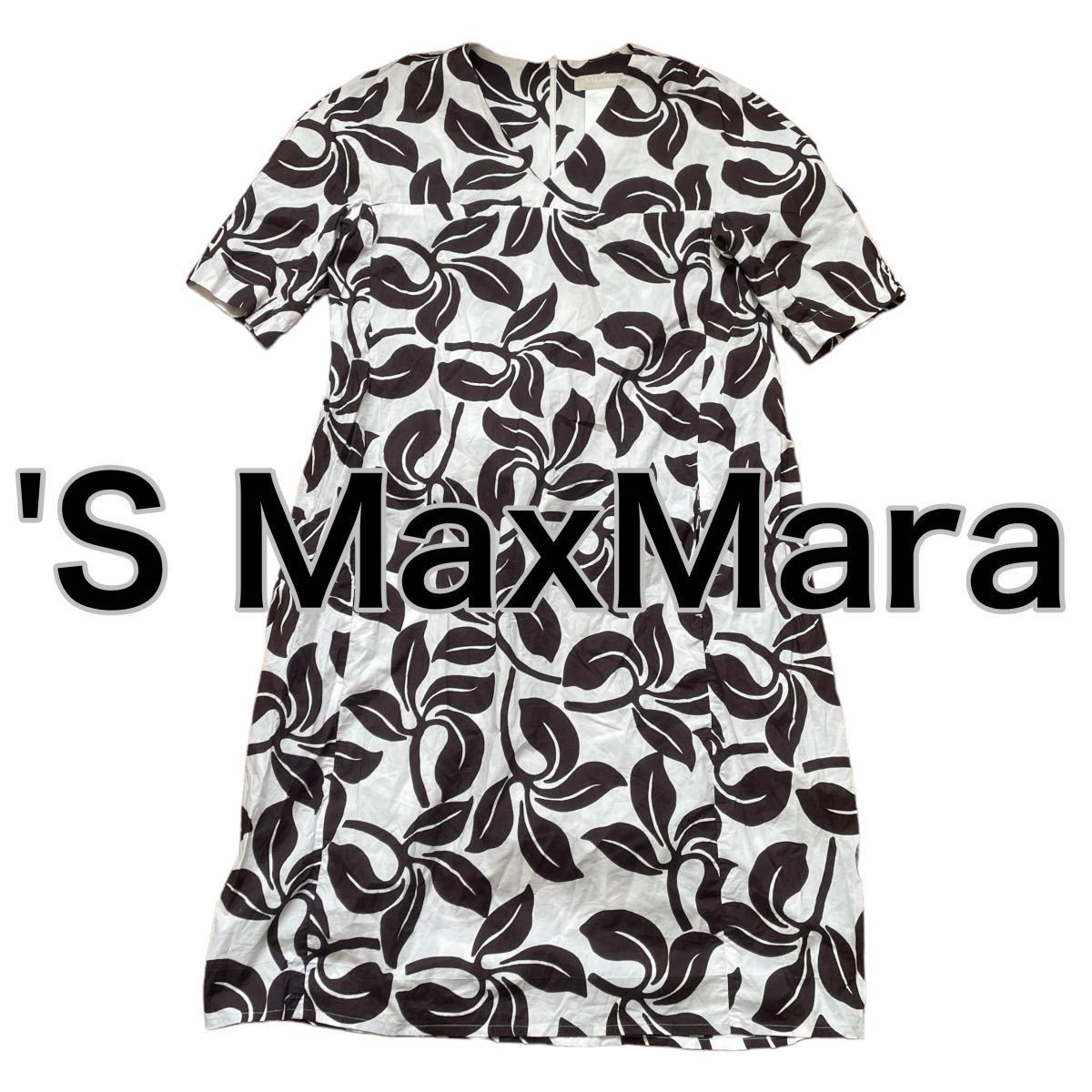 'S MaxMara エスマックスマーラ 半袖ワンピース ボタニカル柄 44 XL 大きいサイズ