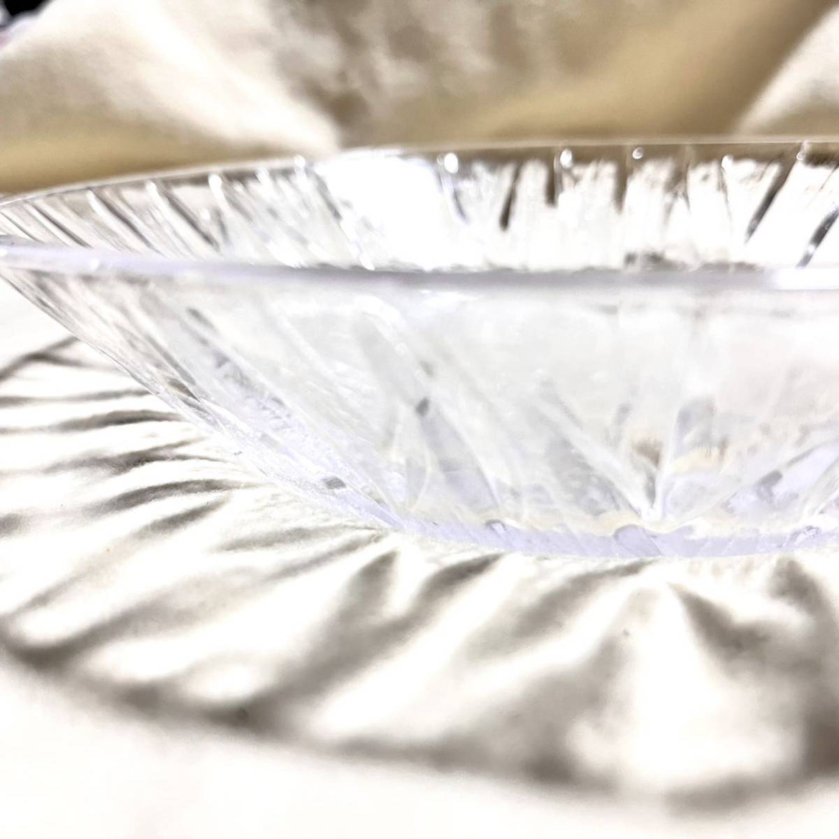 ガラス皿 切り子 食器 22.5cm ヴィンテージ ガラス お皿 平皿 装飾皿 アンティーク 洋食器 V13① プレート_画像3