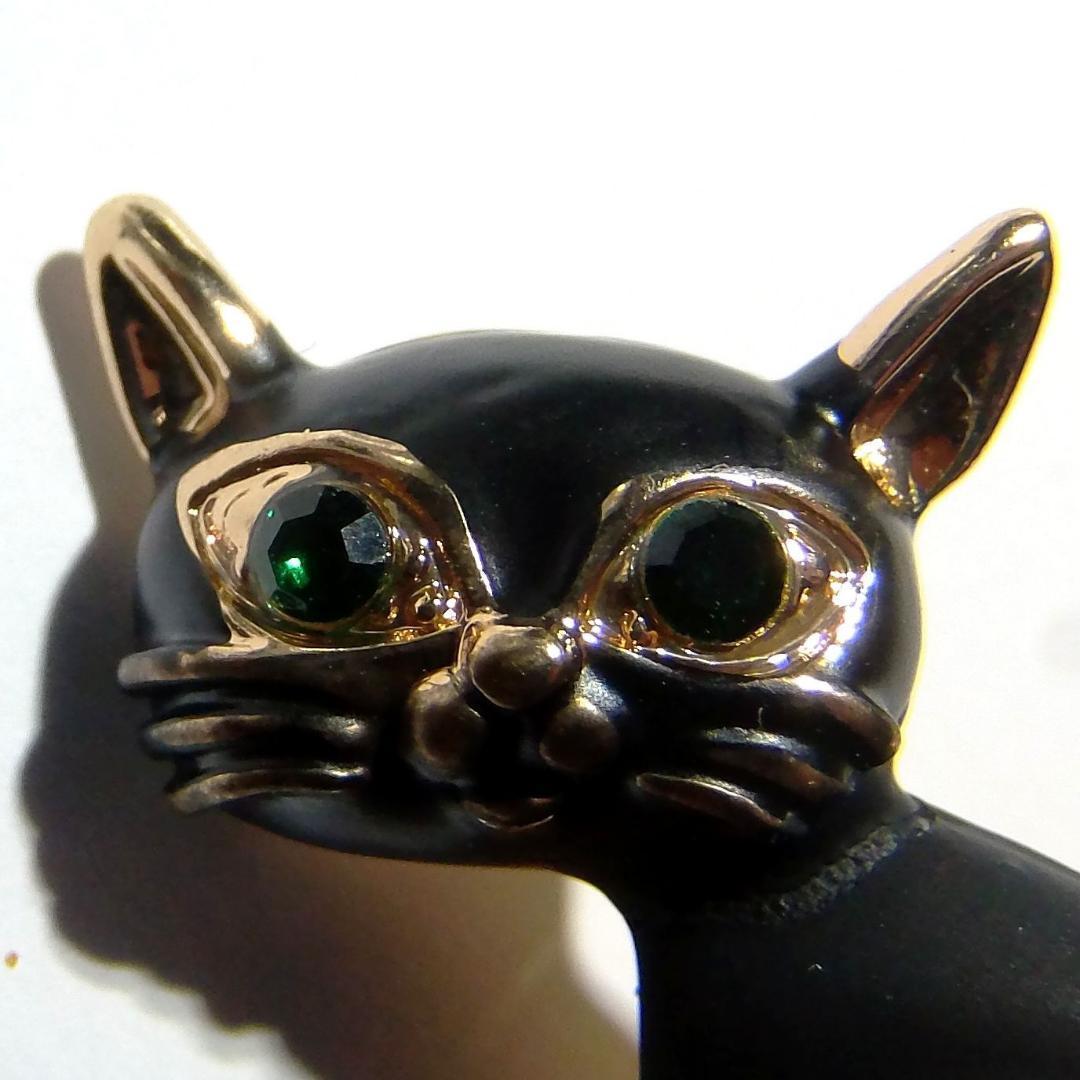 黒猫 クロネコ 猫 ネコ ねこ マット ラインストーン ピンブローチ ブローチ ピンバッジ バッジ ラペルピン コサージュの画像2