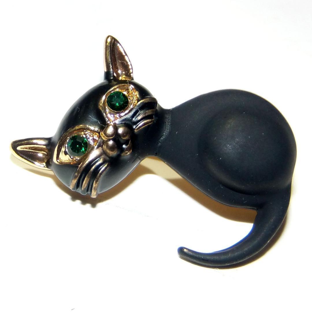 黒猫 クロネコ 猫 ネコ ねこ マット ラインストーン ピンブローチ ブローチ ピンバッジ バッジ ラペルピン コサージュの画像4